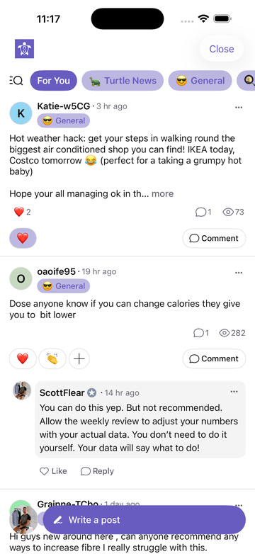The Turtle community feed inside the app