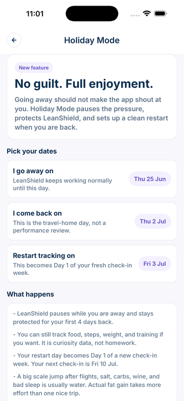 Holiday Mode — pause and reset