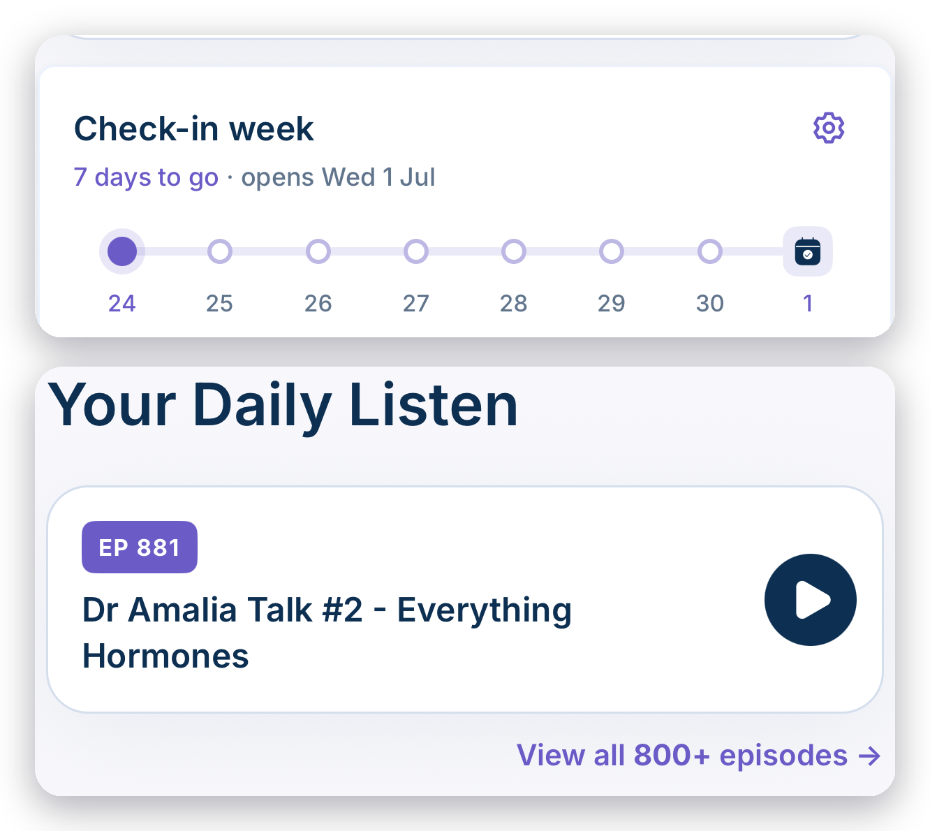 Your daily podcast and a countdown to your next weekly check-in